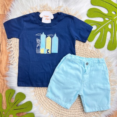 Conj. Camiseta NYC e Bermuda em Sarja - Marinho